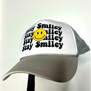‘Stay smiley’ trucker snap back hat